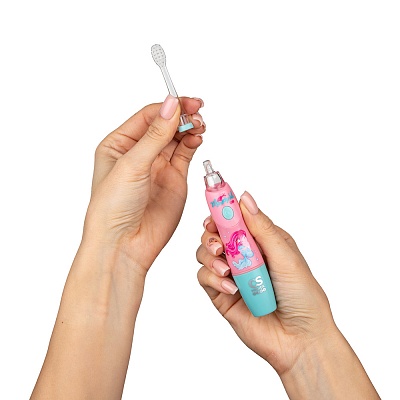 
                Электрическая звуковая зубная щетка CS Medica KIDS CS-9760-F («Отряд русалок»), промежуточный 30 сек. таймер и автоотключение через 2 минуты 