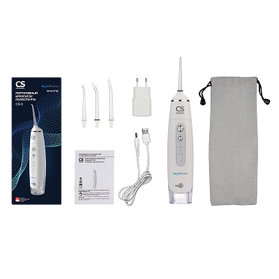 
                Портативный ирригатор полости рта Ирригатор CS Medica AquaPulsar CS-3, white, Электронный блок, резервуар для растворов, насадки для ирригатора (стандар