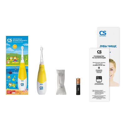 
                Электрическая звуковая зубная щетка CS Medica CS-561 Kids желтая, комплектация новая