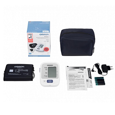 
                Тонометр OMRON M2 Basic c адаптером и универсальной веерообразной манжетой (22-42 см), комплект поставки