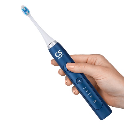 
                Электрическая звуковая зубная щетка CS Medica CS-333-BK, имеется индикатор заряда аккумулятора