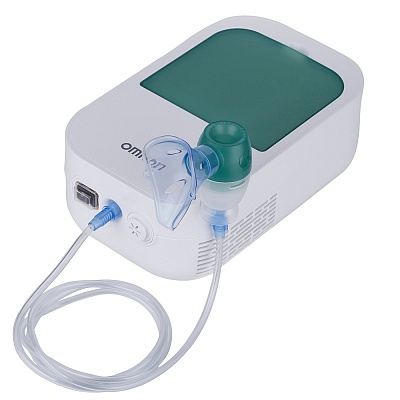 
                Небулазер OMRON DuoBaby, прибор, вид в проекции влево, небулайзерная камера с маской