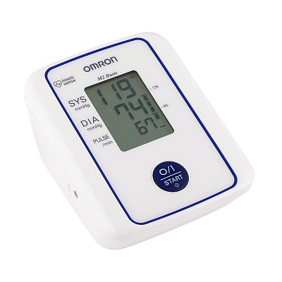 
                Тонометр OMRON M2 Basic, дисплей включен, вид в проекции