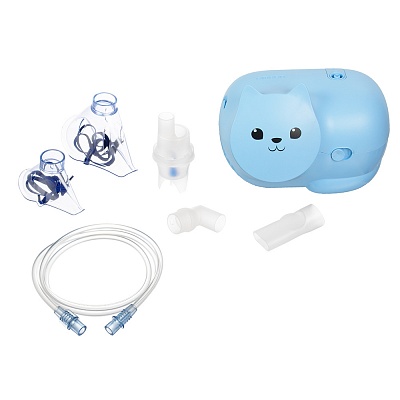 
                Небулайзер OMRON Neko Kat (KRU) голубой, компрессор с установленным воздушным фильтром (в голубом цвете) - 1 шт.,небулайзерная камера - 1 шт., воздуховодная трубка (ПВХ, 100 см) - 1 шт., загyбник - 1 шт., переходник - 1 шт., маска для взрослых (ПВХ) - 1 ш