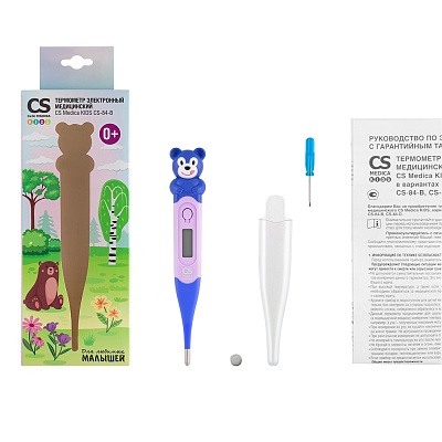 
                Термометр электронный медицинский CS Medica KIDS CS-84-B, выполнен из безопасных материалов, не содержит стекла и ртути