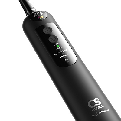 
                Электрическая звуковая зубная щетка с функцией ирригации полости рта CS Medica AquaPulsar CS-9000 DualBrush ECLIPSE, черная, прибор занимает минимум места, мало весит