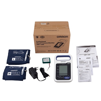 
                Тонометр OMRON HPB-1300, 'лектронный блок, манжета большая компрессионная GS CUFF L (HXA-GCUFF-LLB), манжета средняя компрессионная GS CUFF M (HXA-GCUFF-MLB), адаптер переменного тока AC ADAPTER-E1600, аккумуляторная батарея HXA-BAT-2000, руководство по э