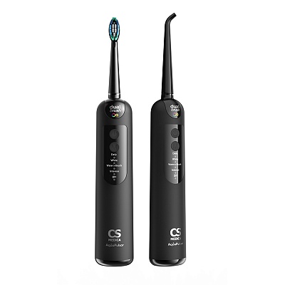 
                Электрическая звуковая зубная щетка с функцией ирригации полости рта CS Medica AquaPulsar CS-9000 DualBrush ECLIPSE, черная, секретный агент здоровых зубов