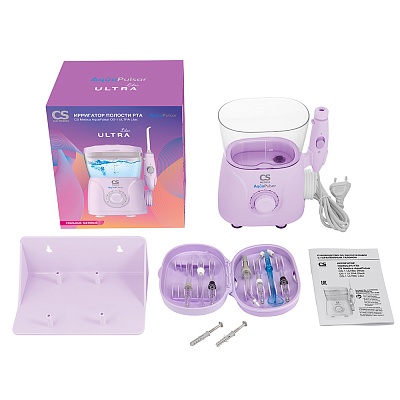 
                Ирригатор полости рта CS Medica AquaPulsar OS-1 ULTRA Lilac, Электронный блок с ручкой ирригатора, резервуар для растворов, насадки для ирригатора (стандартные (3 шт.), ортодонтальная (1 шт.) для брекетов, пародонтальная (1 шт.) с мягким наконечником для 