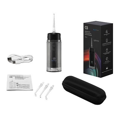 
                Ирригатор полости рта портативный CS Medica AquaPulsar CS6 EXTEND Black, Электронный блок, резервуар для растворов, насадки для ирригатора (стандартные – 2 шт., ортодонтальная – 1 шт., пародонтальная - 1 шт.), USB-кабель Type C (модель СH-6), твердый чехо