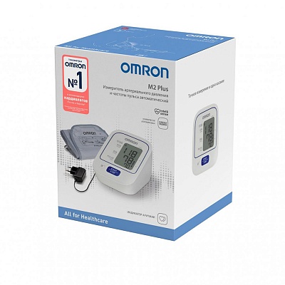 
                Тонометр OMRON M2 Plus ARU, с адаптером и веерообразной манжетой, коробка