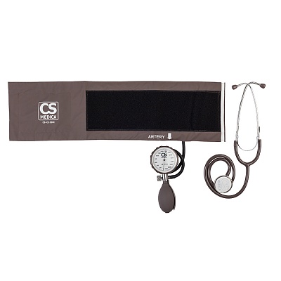 
                Механический тонометр CS Medica109 Premium,  манжета в развернутом виде, фонендоскоп, манометр с грушей