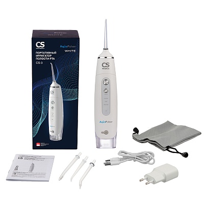 
                Портативный ирригатор полости рта Ирригатор CS Medica AquaPulsar CS-3, white, Электронный блок, резервуар для растворов, насадки для ирригатора (стандар