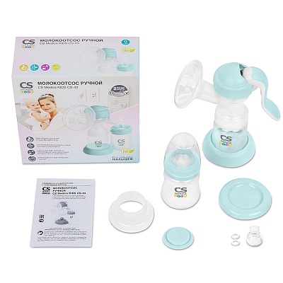 
                Молокоотсос ручной СS Medica KIDS CS-43,  молокоотсос, защитная крышка для силиконовой насадки, ультрамягкая силиконовая насадка с массажными лепестками «GentlePetals», дополнительные уплотнительные кольца (2 шт.), бутылочки (2 шт.), подставка для бутылоч