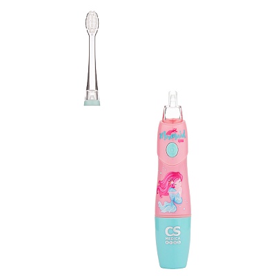
                Электрическая звуковая зубная щетка CS Medica KIDS CS-9760-F («Отряд русалок»), подходит для детской эмали и десен