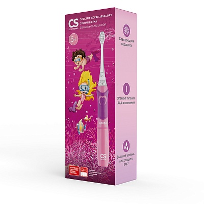 
                Электрическая зубная щетка для детей от 5 лет CS Medica CS-562 Junior розового цвета с 2 насадками, новая упаковка